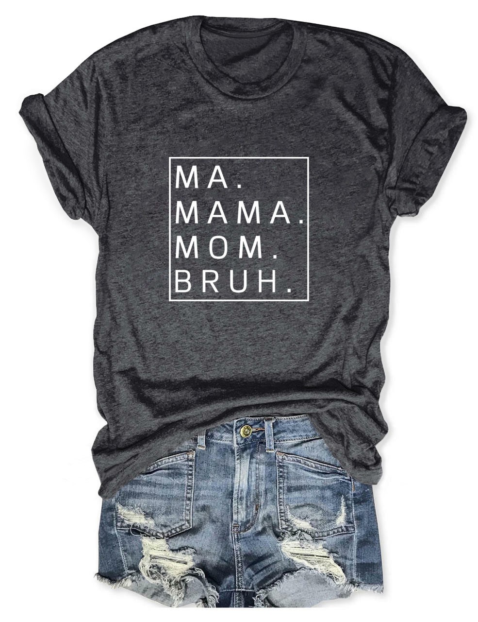 thumbnail image 2 of Camiseta holgada de manga corta con estampado de letras MA Mama Mom Bruh: estampado de letras moderno, cómoda y casual., 2 of 4